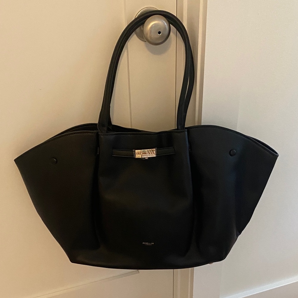 Demillier New York Black Tote Bag with Gold Accent